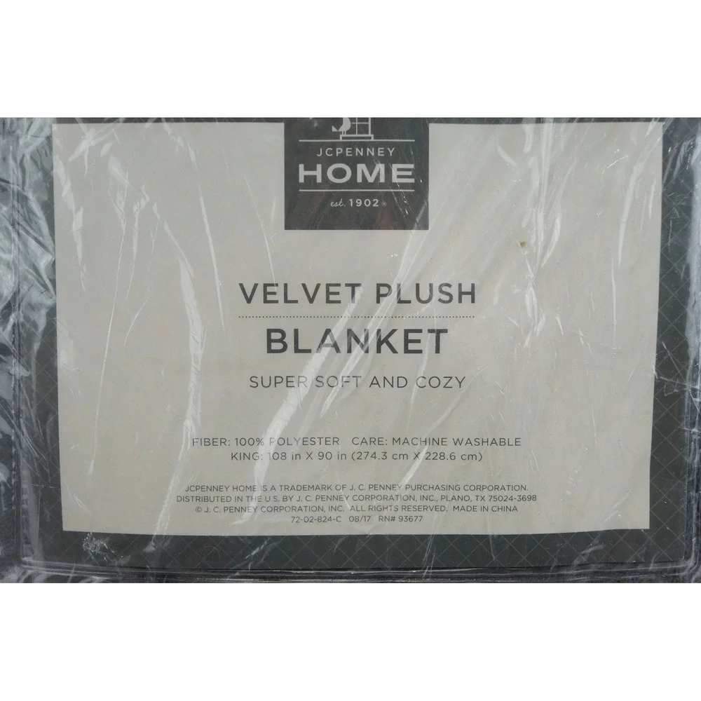 JCPenney Home Velvet Plush Blanket King Castlerock Gray‎ 108x90 Polyester New